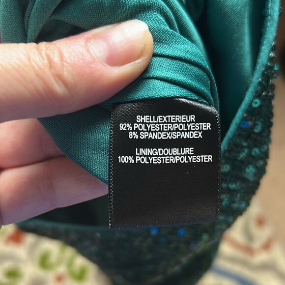 NWT Belle by Badgley Mischka Iris EMERALD GREEN sequin flat front drapey pants - Picture 12 of 14